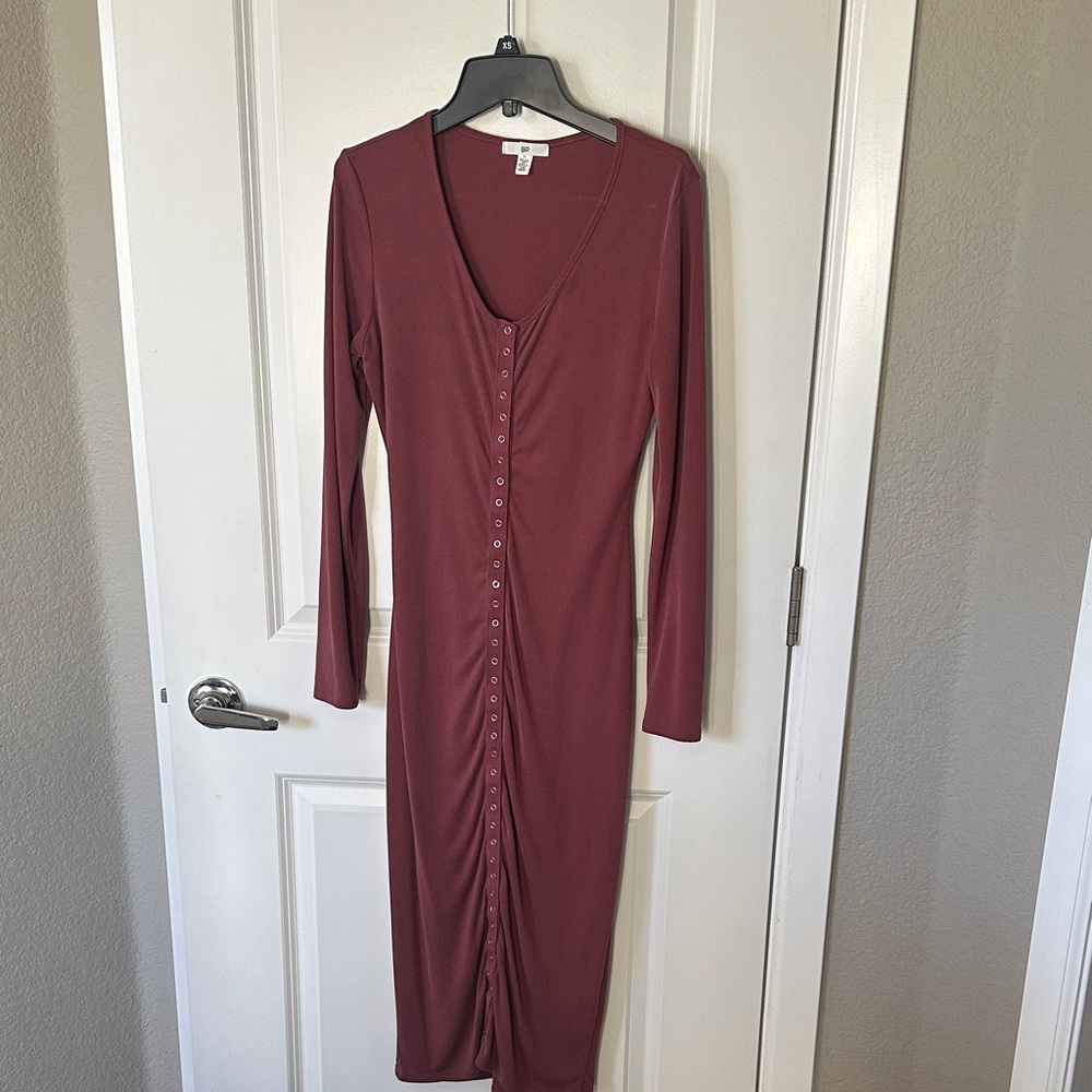 BP Maroon Long Sleeve Button-Front Dress